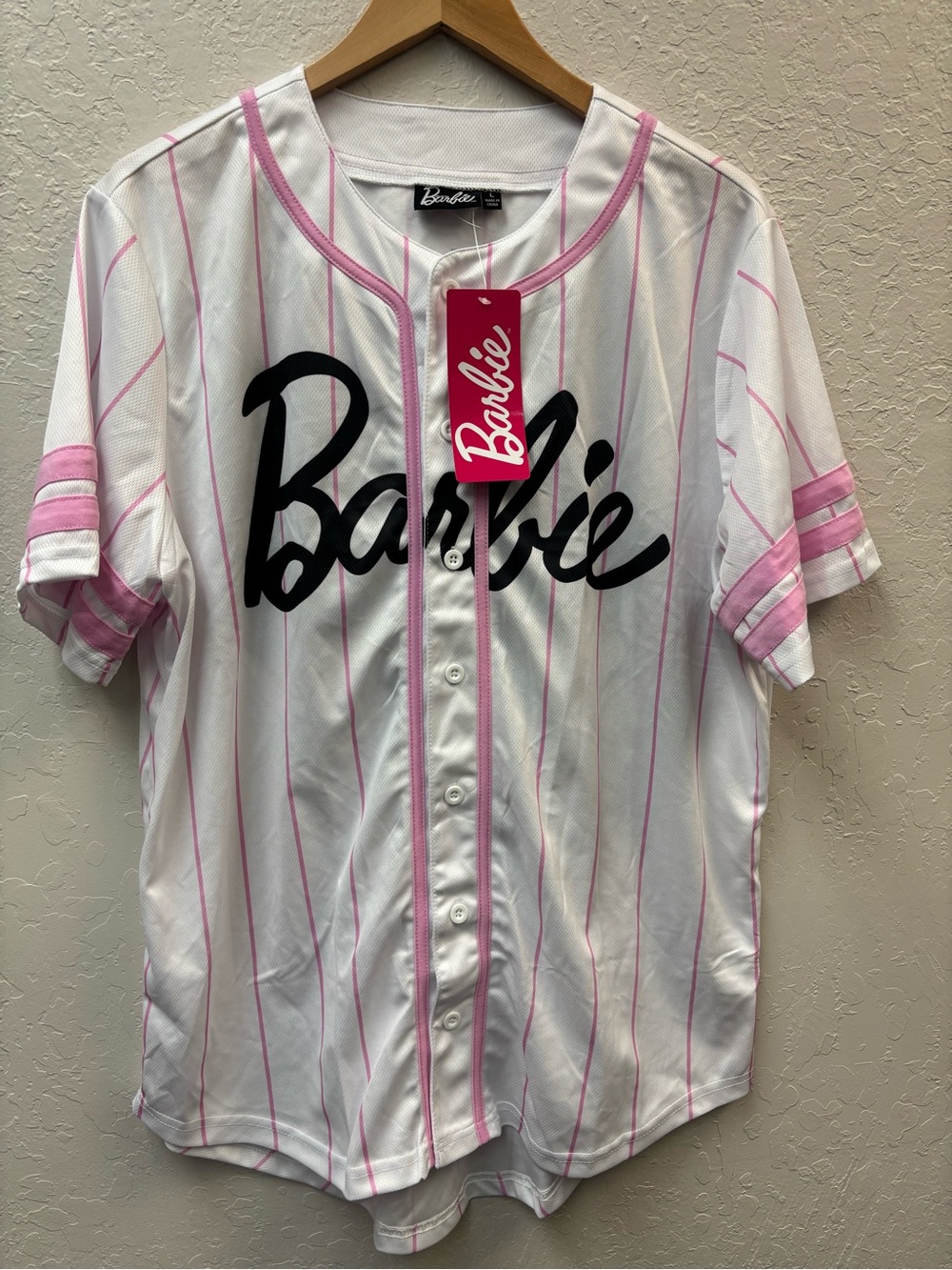 New W Tags Barbie Baseball Jersey Size Pink & White Size Large